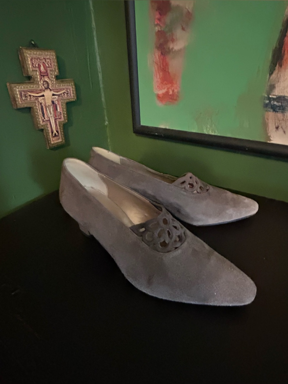 Vintage Grey Suede 80s/90s High Heel Pumps sz 7.5
